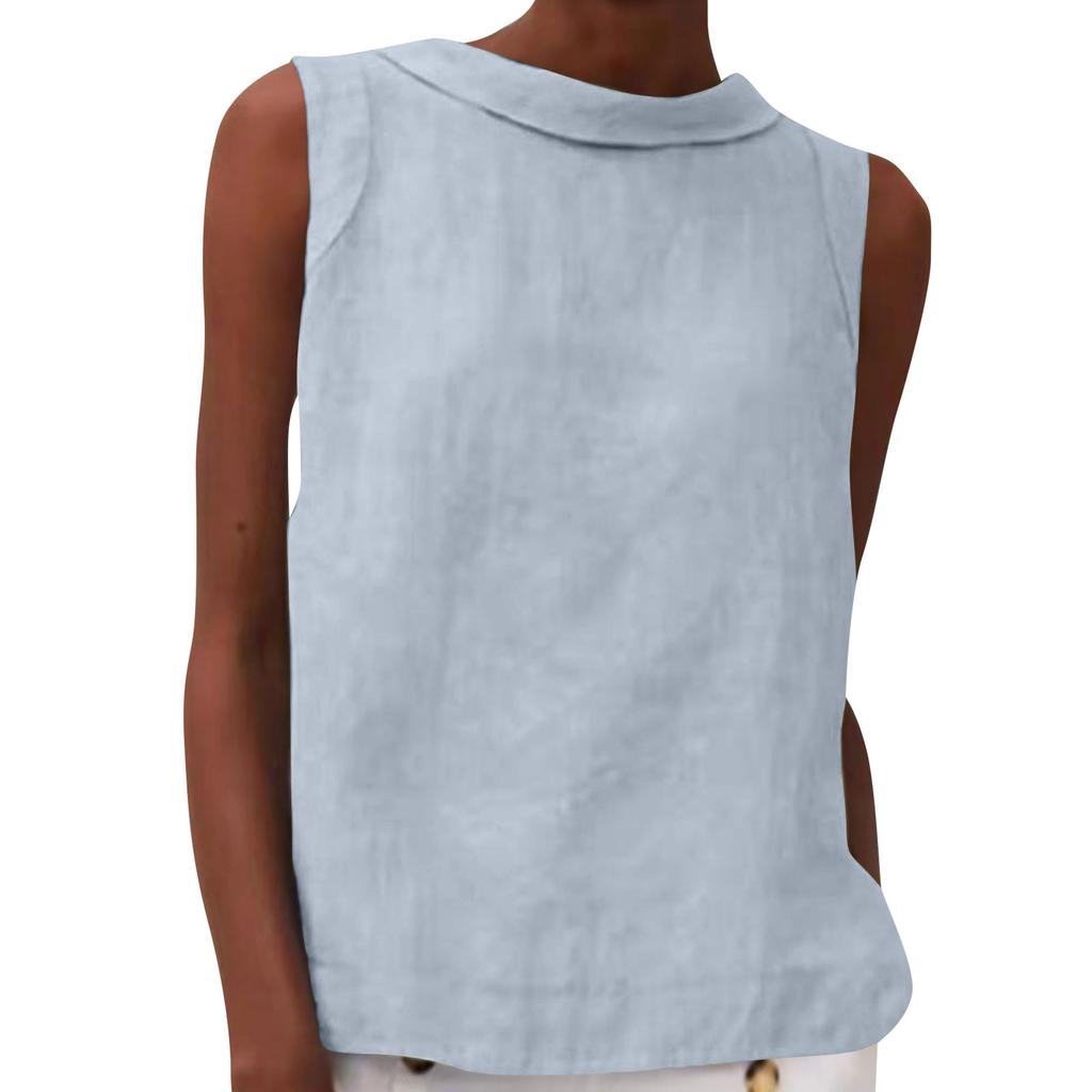 Tank Top For Women Ruffle Tops Loose Tops Casual With Button Cotton Linen Oversized Summer Tops