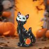Set of 3 Hand-Painted Day of The Dead Sugar Skull Figurines with Marigold Flowers and Skeleton Cat Statues for Halloween Decor
