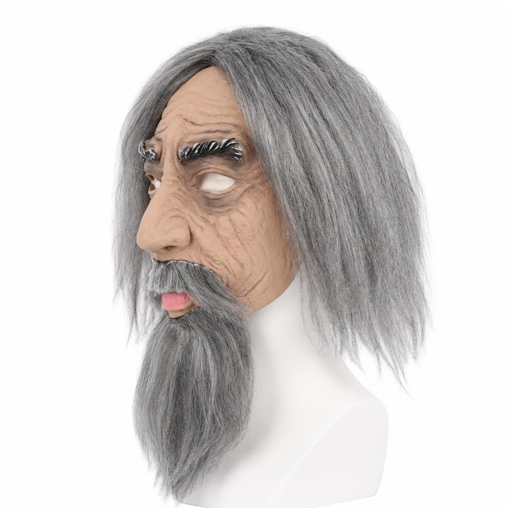 Long-haired old man, scary ghost mask, monster, devil, frightening latex mask, costume party performance mask