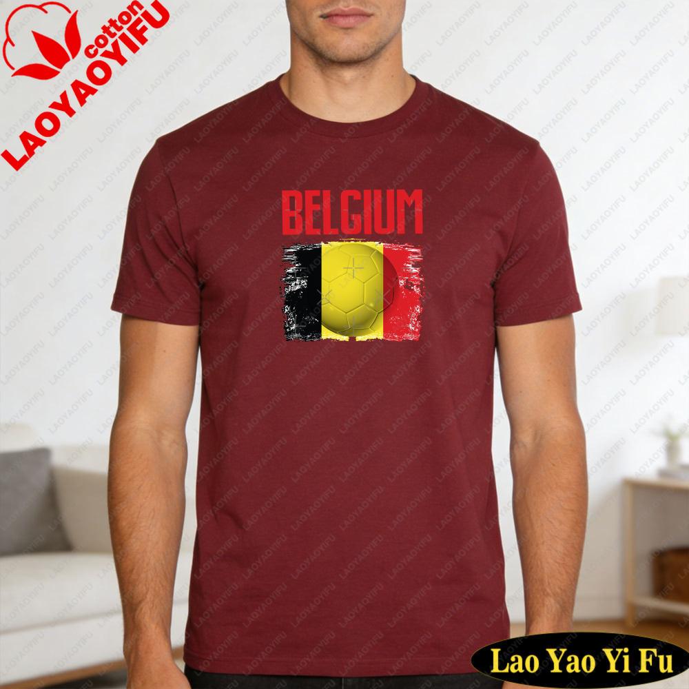 Belgium Flag Soccer Ball TShirt Gift for Football Fans Unisex Shirt Soccer Part Supplies Short Sleeve Unisex Fashion Cotton Tops