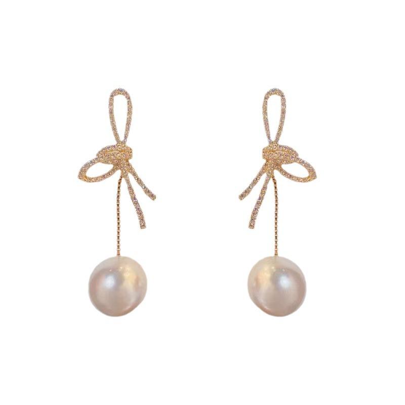 2024 Trendy Pearl Bow Drop Earrings - Elegant French Design for Influencers