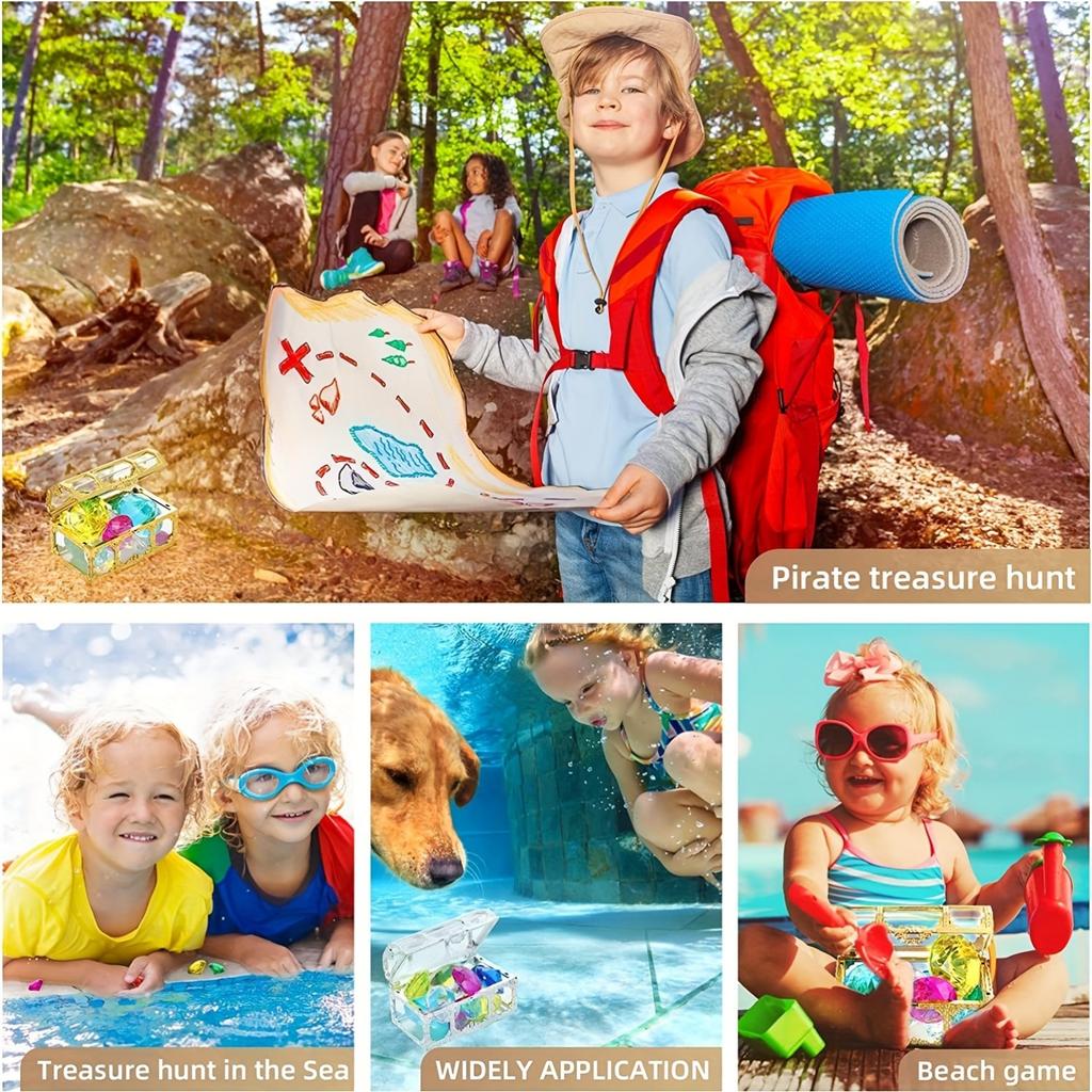 60 шт. Игрушки для бассейна с драгоценными камнями для дайвинга, большие акриловые драгоценные камни, пиратский сундук с сокровищами, летние подводные игрушки для плавания