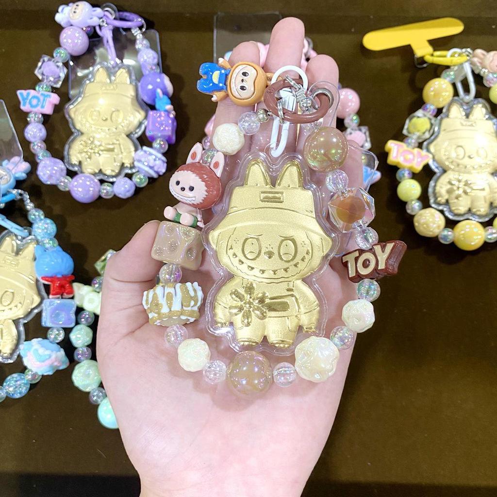999 Pure Gold Labubu Cartoon Phone Lanyard Keychain & Bag Charm for Women