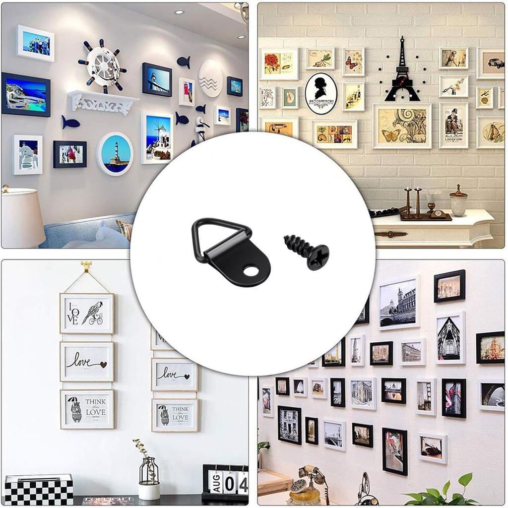 100 комплектов вешалок для картин с винтами, треугольная рама для картин, крючок, D-образное кольцо, пряжка для часов, зеркал, картин, художественных работ, рамок для картин