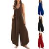 Womens Overall Jumpsuits Summer Sleeveless Ruched V Neck Flared Wide Leg Pants Rompers With Pockets