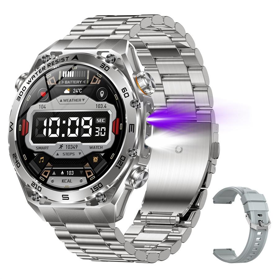 1.53 " Military Sports Men Smartwatch With LED Light & UV lamp Swim Waterproof Fitness Tracker 1000mAh Battery Men Smart Watches
