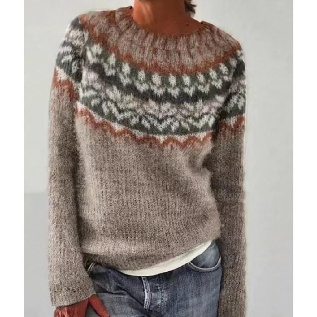 Women's Round Neck Color Blocked Loose and Fashionable Pullover Knitted Sweater for Autumn and Winter