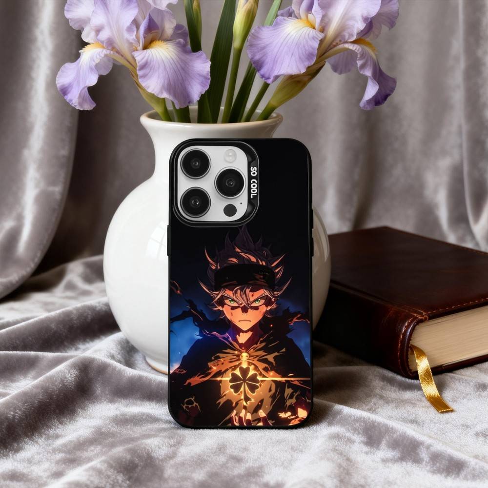 Аниме Крутой A-Аста B-Черный C-Клевер Чехол для телефона для iPhone17,16,15,14,13,12,11 Plus,Pro Max Черный Конфетный серебристый чехол для телефона