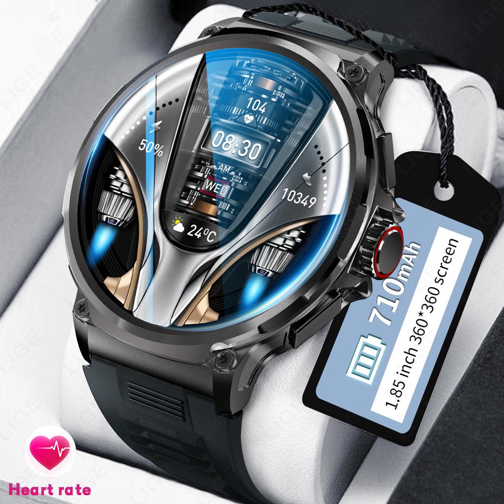 LIGE V69 Smart Watch 1.85" Large Screen Heart Rate Blood Oxygen Multi-Sport Waterproof Outdoor Watch Black