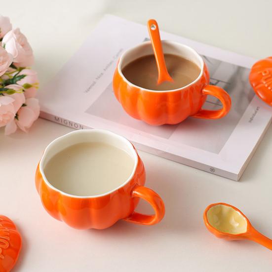 300 мл Тыквенная кружка с крышкой Осенняя кофейная кружка Кружки на День благодарения Тыквенная керамическая кофейная кружка Милые чашки для чая и кофе на день рождения Жены Мамы Девочки Друзья