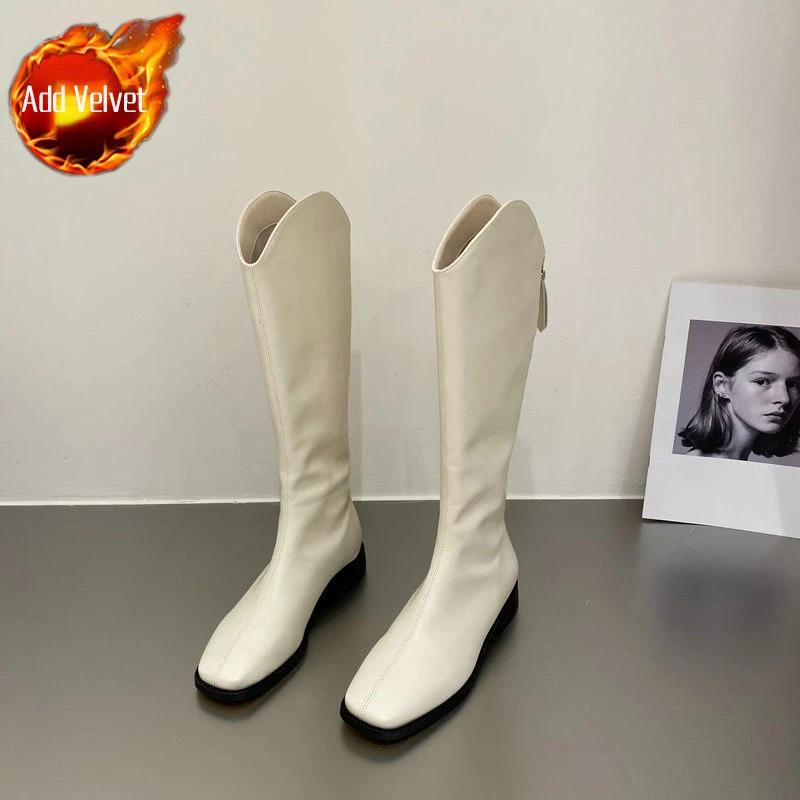Обувь Панк-обувь для женщин Зимние сапоги до колена с высоким голенищем в стиле вестерн женские элегантные на низком каблуке белые с длинным квадратным носком шикарные Y2k