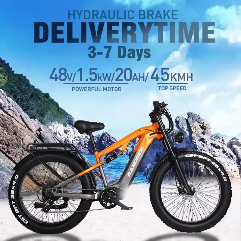 Электровелосипед RANDRIDE YX80 1500 Вт Бесщеточный двигатель 48 В 20 Ач Аккумулятор 26x4,0 дюймовые шины CST fat Скорость 50 км/ч Гидравлический тормоз Электровелосипед