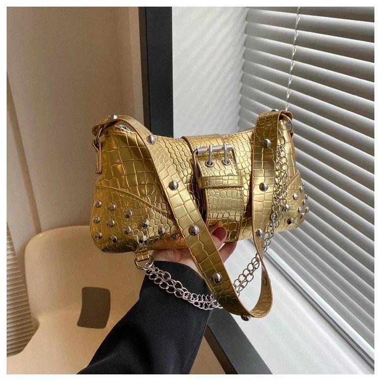 Модные женские сумки через плечо, новые высококачественные, горячая распродажа, универсальные, трендовые, на молнии, с заклепками, молодежные женские сумки