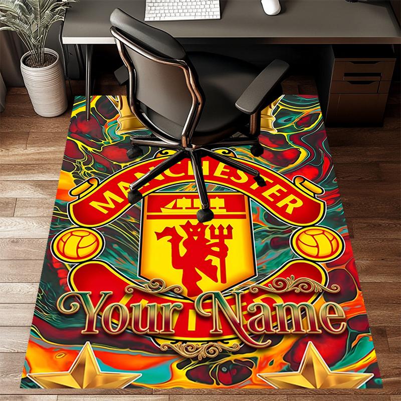 M-Manchester Design Area Rug Personalized Name- Non-Slip, Soft & Cozy Floor Mat for Living Room, Office - Indoor/Outdoor Carpet