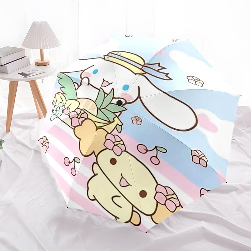 1 шт. Корзина для фруктов Cinnamoroll с зонтом с автоматическим открыванием/закрыванием - Портативная складная конструкция, Железный каркас с 8 спицами, Уличный зонт, Подарок на фестиваль для