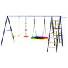 6 in 1 Metal Kids Swing Set with 3 Swings, Climbing Ladder & Net, Basketball Hoop, for Ages 3-8