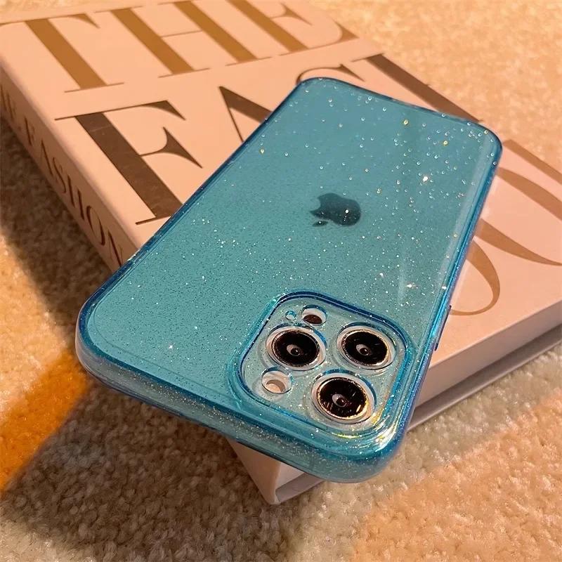 Новый роскошный блестящий прозрачный чехол для телефона iPhone 15 13 14 16 Pro Max Plus, ударопрочный прозрачный мягкий защитный чехол для линз