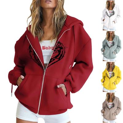 Женская мода Свободная повседневная куртка-свитер с капюшоном и длинным рукавом с принтом