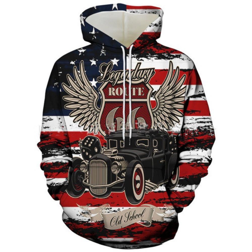 Мужская толстовка с капюшоном Hot Style с принтом флага США Cool Eagle Printed Hooded Sweatshirt Trendy Personality Hoodie Men's Long-shirts Casual Tops
