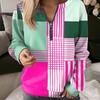 Womens V-Neck Half-Zip Long Sleeve Oversized Hoodie With Geometric Print Casual Comfort Fit 2025
