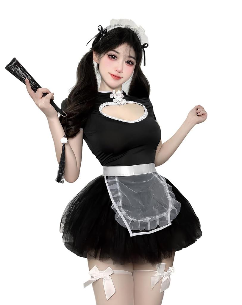 Униформа горничной Маскировка Открытая грудь Сексуальный Косплей Черно-белая кружевная мини-юбка Косплей Хэллоуин Цельный короткий рукав Экстремальное обнажение Сексуальный Эротический