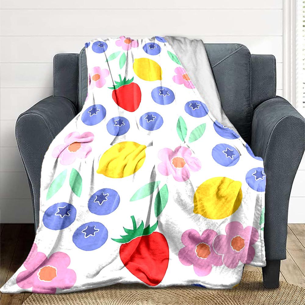 1pc Fruit Garden Lightweight Flannel Blanket, Comfortable and Warm Blanket, for Office and Camping Sofa Bed, Livingroom006