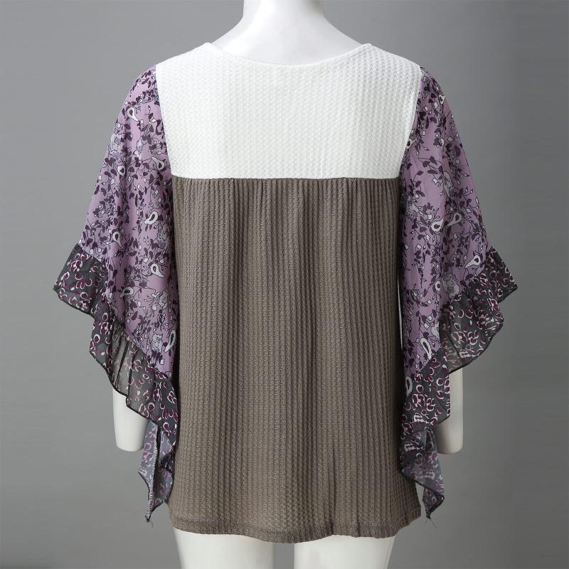 Весенне-осенняя свободная футболка с рукавом «летучая мышь» с принтом, женская мода, элегантная футболка больших размеров, женские повседневные винтажные офисные женские футболки, женская одежда 24575