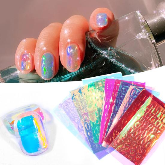10Pcs/11Pcs/16Pcs Nail Ice Sticker Aurora Effect Reflective Colorful Foil Film Sparkling Glass Ice Cube Decoration for Manicure