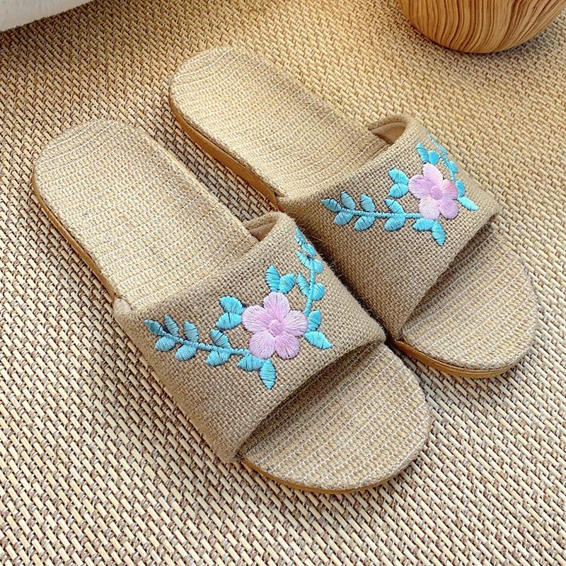 Женские вязаные льняные тапочки в стиле ретро