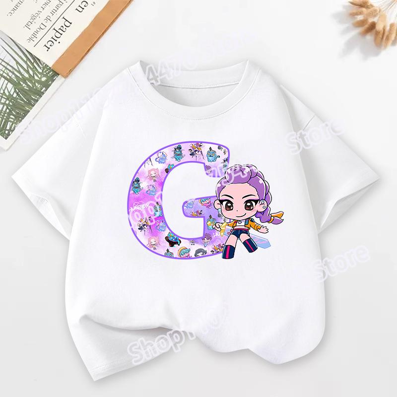 K-pop Охотники на демонов Детская футболка с коротким рукавом Мультяшный принт Руми Мира Зои от A до Z Хлопковые топы Каваи Летние повседневные футболки Детские подарки