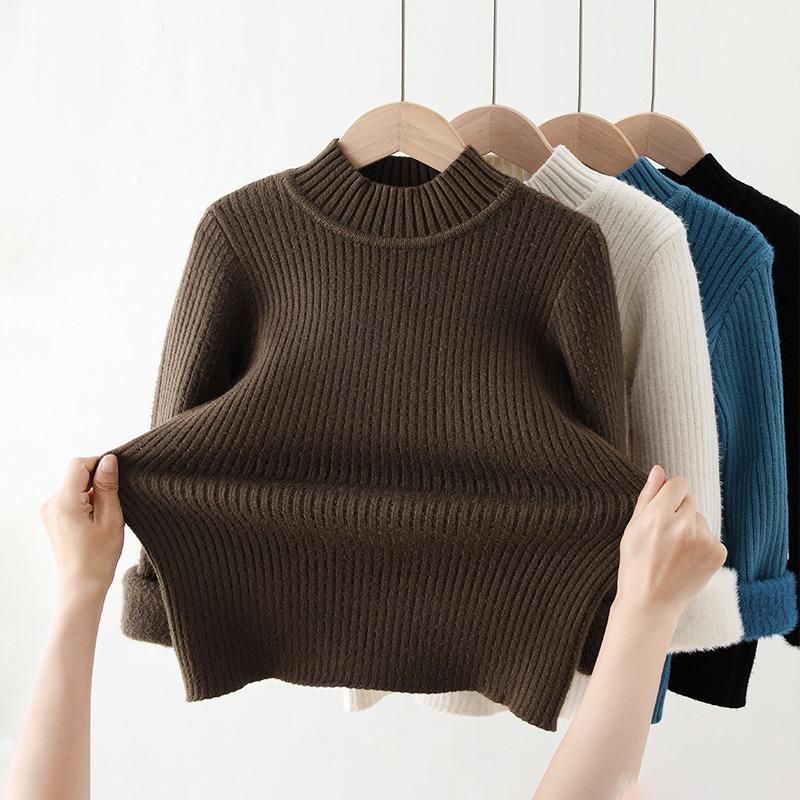 Детский свитер, осенне-зимний флисовый толстый теплый вязаный свитер с круглым вырезом, топы для мальчиков, повседневные универсальные детские пуловеры для детей от 2 до 13 лет