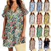 Женское повседневное модное платье с винтажным цветочным принтом и коротким рукавом и V-образным вырезом