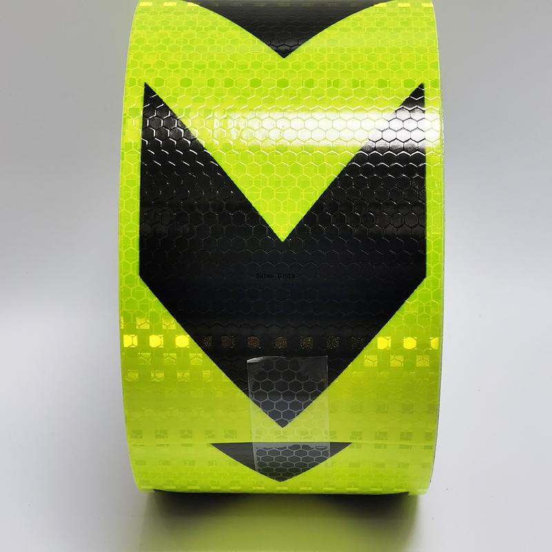 PVC 10cm*10m Arrow Printing Reflective Conspicuous Tapes Fluorescent Yellow-Black Waterproof Reflectors Stickers Strip For Truck