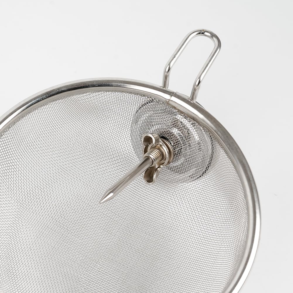 Stainless steel hand roaster with wooden handle, round, 14cm diameter, suitable for home use (includes cooking thermometer)