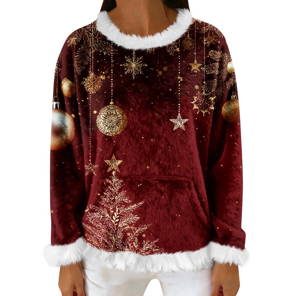 Women's Casual Fleece Sweatshirt  Long-Sleeve Round  Neck Casual Comfortable Loose-Fit Lightweight Women's Flannel Sweatshirt