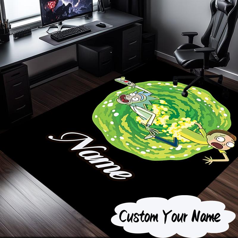 Custom Name Neon Rick Artwork Rug for Living Room, Game Rooms, Office, Bedroom, Floor Mat Playful Design, fan gifts Christmas decor