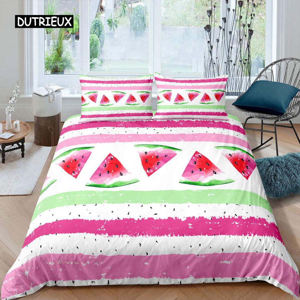 Watermelon Duvet Cover Set Hawaiian Bedding Set King Size Microfiber Summer Fruit Theme Comforter Cover for Kids Boys Girls Teen