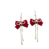 Red Bow Choker Zinc Zinc Alloy Velvet Collar Necklaces Elegant Bowknot Earrings  New Year