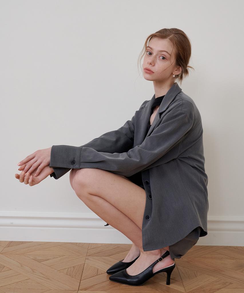 BIBYSEOB [Set] Tailored Over Jacket Shirt + Two-Puck Micro Shorts Charcoal
