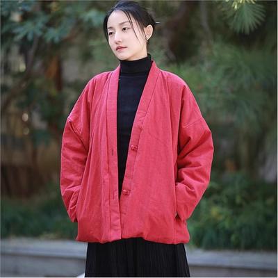 Женские винтажные зимние пальто с V-образным вырезом и длинным рукавом, однотонные свободные теплые женские пальто на пуговицах