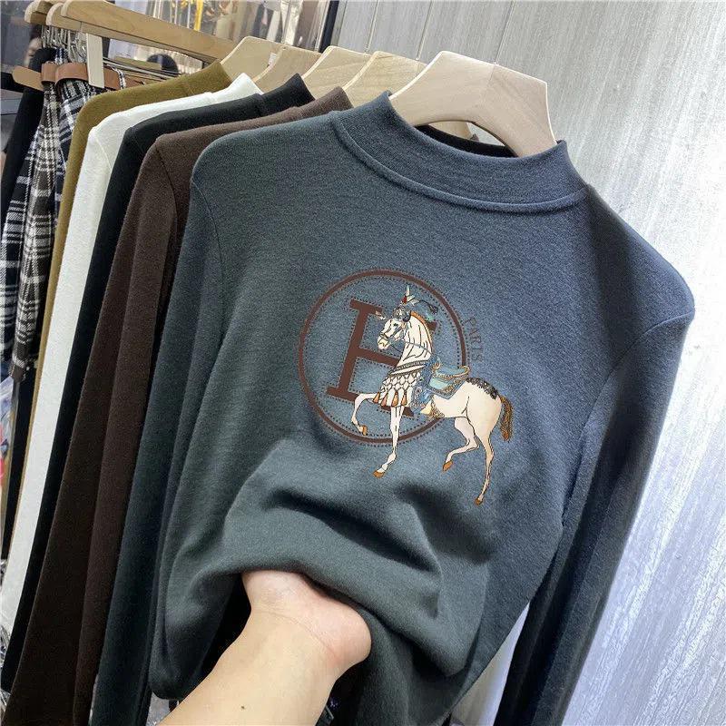 Женская двухсторонняя рубашка с высоким воротником и длинным рукавом с начесом для осени/зимы