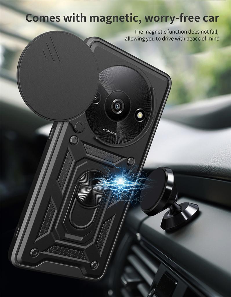 For Redmi A3 2024 Case Magnetic Ring Holder Armor Phone Case for Xiaomi Redmi A3 4G RedmiA3 A 3 Slide Camera Protect Back Cover
