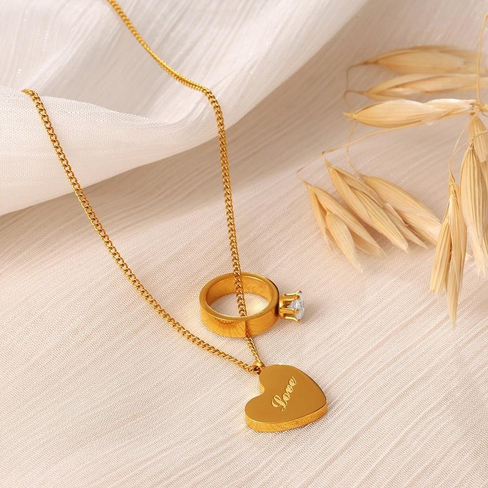 Vintage Heart Ring Pendant Necklace Gold Romantic Heart Necklace Love Inspired Choke Couple