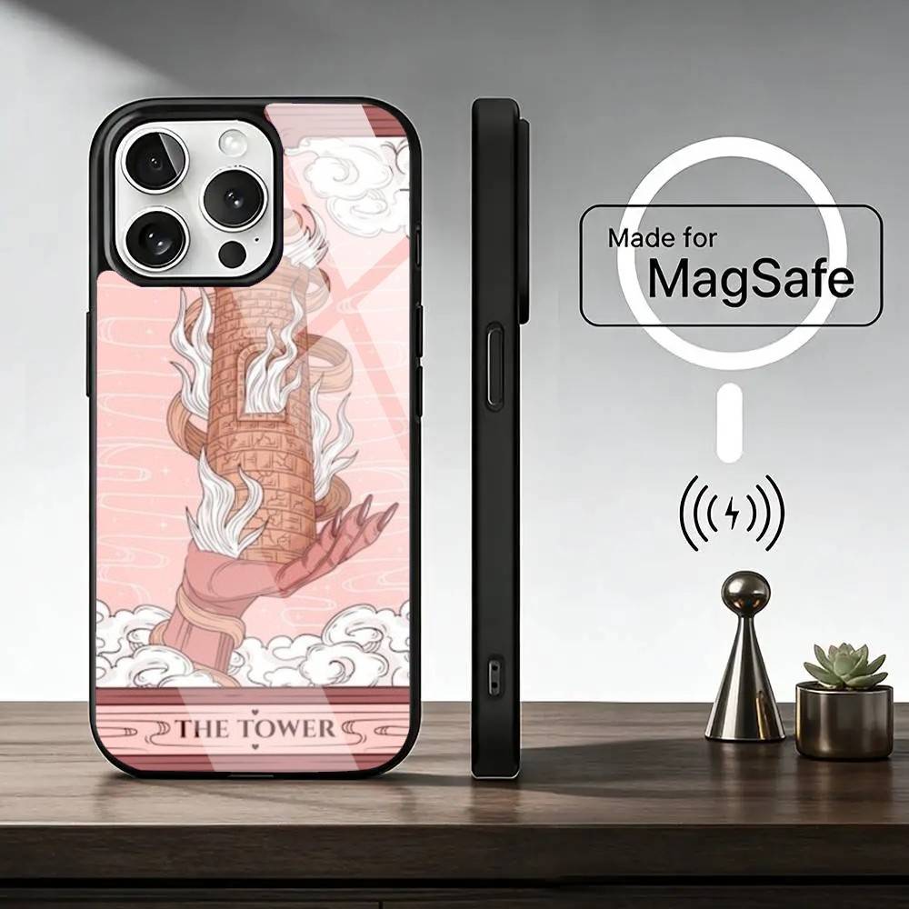 Луна Звезда S-Солнце Таро Чехол для телефона для iPhone 17, 16, 15, 14, 13, 12, 11 Plus, Pro Магнитный с беспроводной зарядкой MagSafe