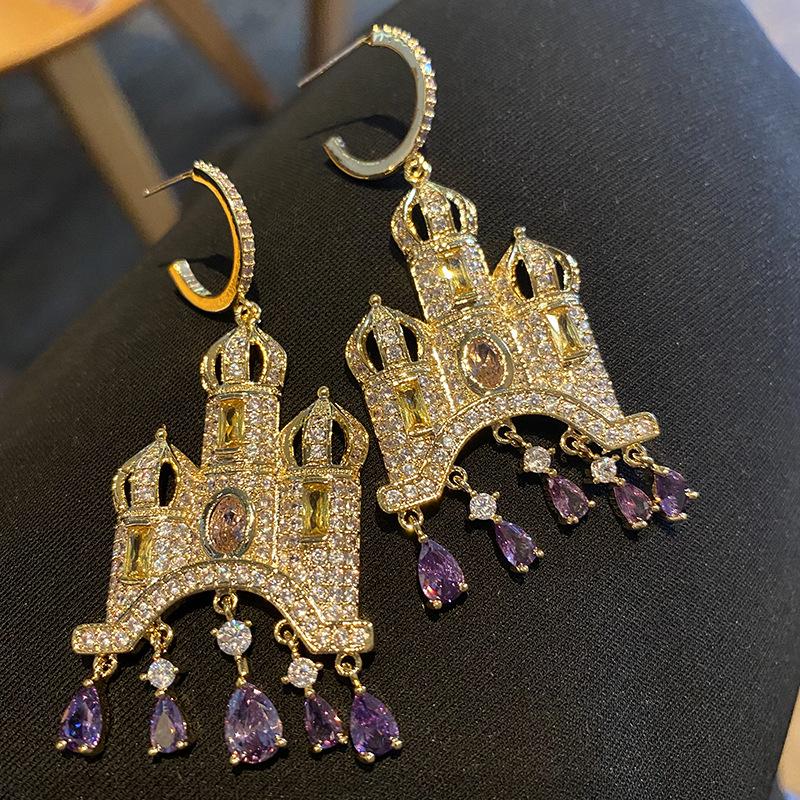 Серьги с иглами из серебра 925 пробы, серьги со сказочным замком для девочек, милые серьги, женские украшения, подарок на вечеринку