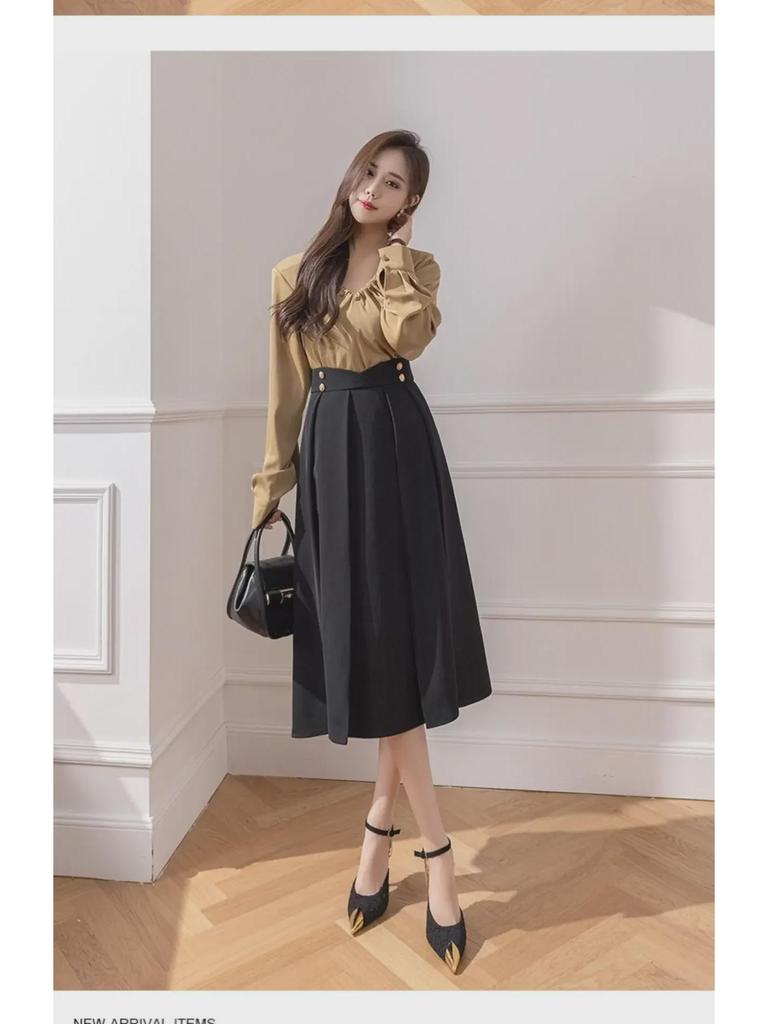2024 Women's Summer A-line Pleated Midi Skirt - High-waisted, Hip-covering, Slimming Fit