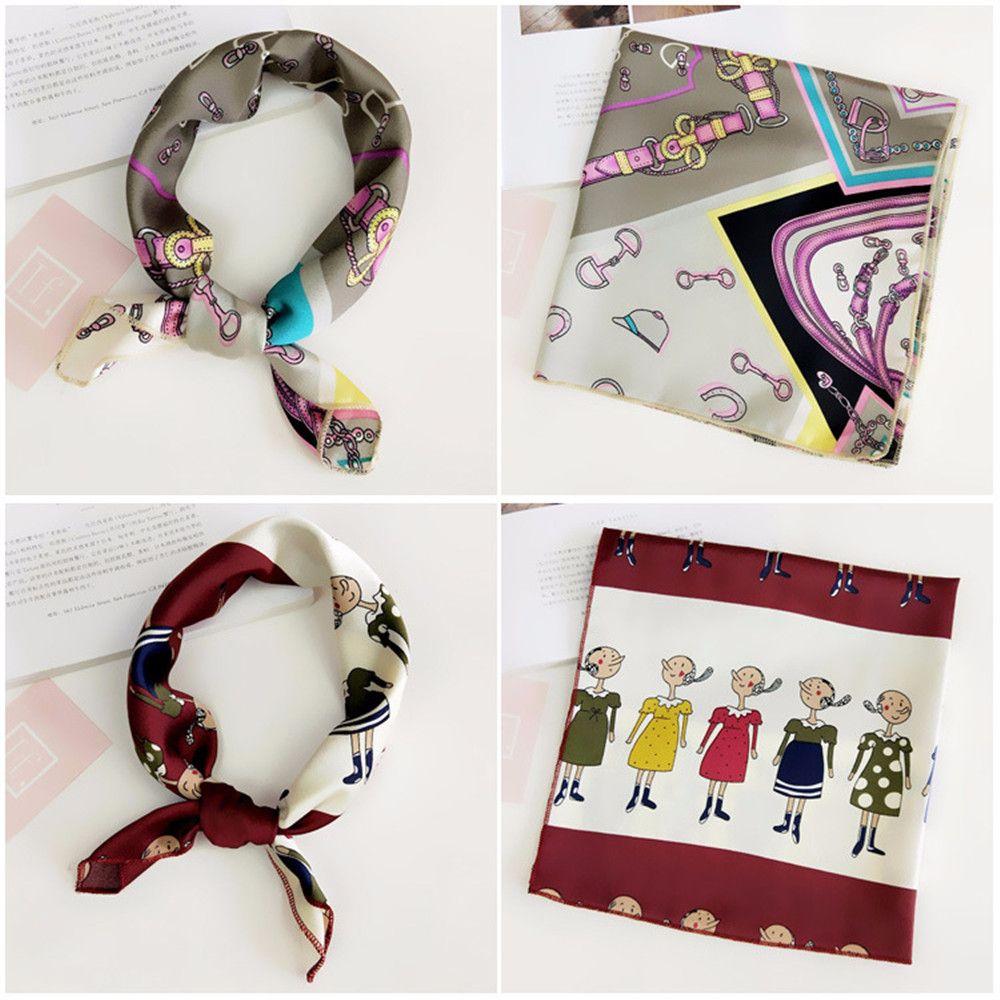 Gifts Elegant Small Vintage Square Scarf Hair Tie Band Head Neck Silk Feel Satin