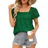 Summer Women's T-shirt Square Neck Lace Hollow Casual Loose Short-sleeved Chiffon Shirt