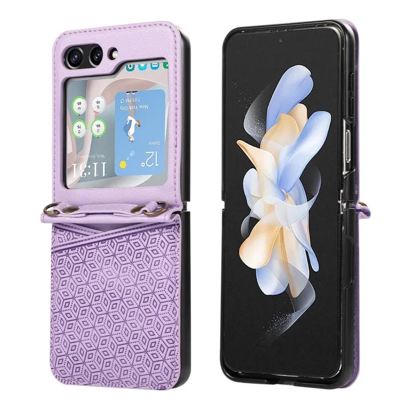 Кроссбоди из ПУ кожи с держателем для карт Чехол для телефона для Samsung Galaxy Z Flip 6 5 4 3 Flip6 Flip5 Flip4 Flip3 5G Защитная крышка