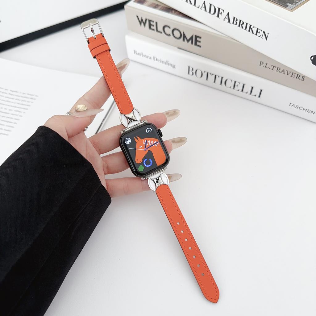 Watch Band For Apple Watch Series 10 Ultra 9 8 7 SE 6 5 4 3 2 1 46mm 49mm 45mm 44mm 42mm Coin Shape Connector Genuine Cow Leather Strap